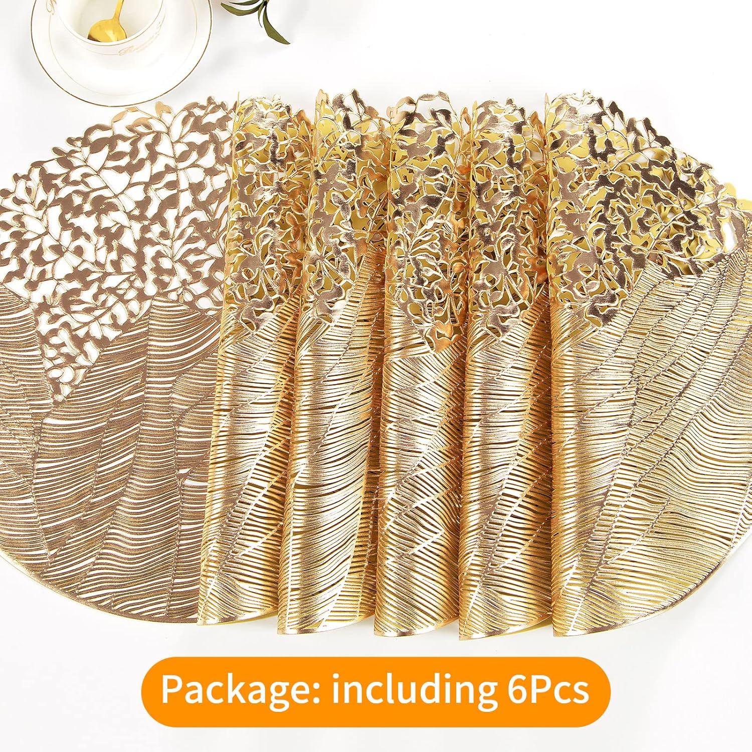 Round Leaf Pattern Placemat, 6 Counts Non-slip Table Mat, Household Placemat, Tableware for Dinner, Party, Wedding, Home Decor Supplies, Coasters, Kitchen Decorative Placemat