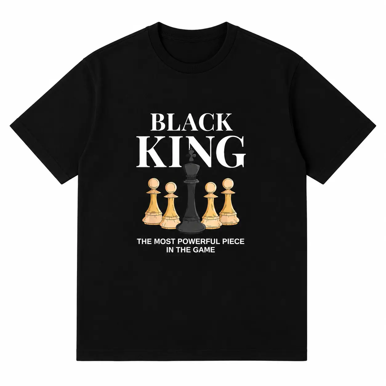 Men's Graphic T-Shirt with 'The Most Powerful Piece' Chess King Print, Breathable Relaxed Fit Short Sleeve Tee Menswear Tops