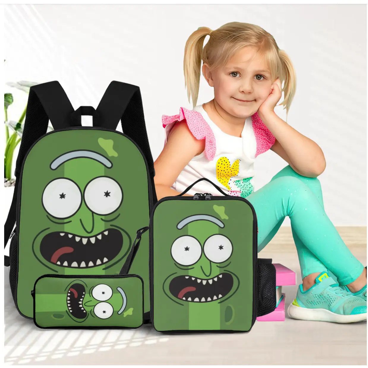 Rick and Morty, backpack set, backpack, lunch box, pencil case, essential three piece set for back to school season