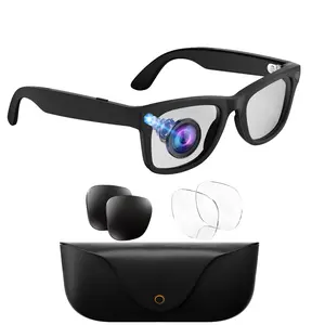 AI Smart Glasses, Wearable Tech Glasses with Video Recording, 8MP Camera, Leather 2000Mah Charging Case, TR90 Frame, 300Mah Battery, IP65 Waterproof, AI Translation (26 Languages), Bluetooth Calling, Music Playback, 2 Lenses (Anti-Blue & Sunglasses)
