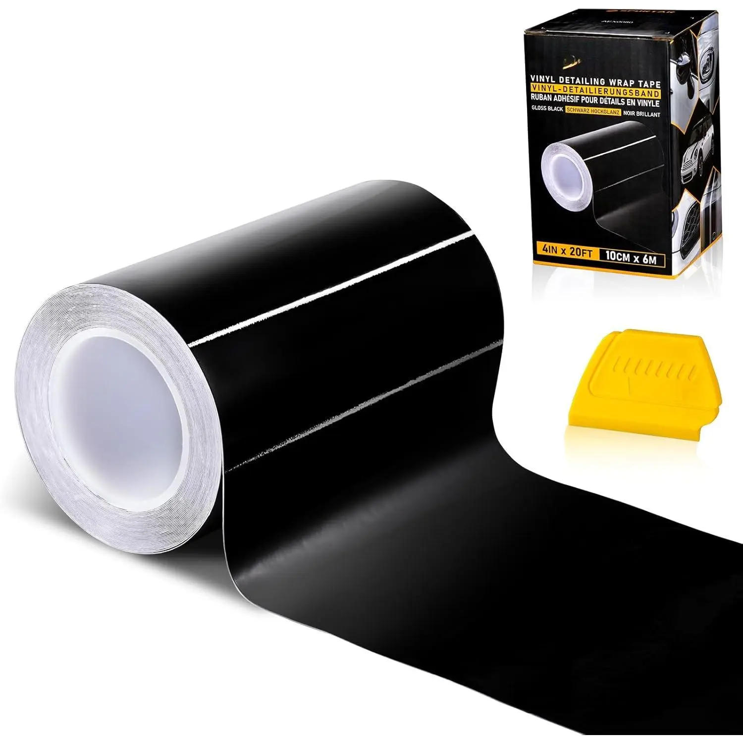 Gloss Black Vinyl Wrap 4 Inch x 20ft Air-Release Adhesive  Vinyl Tape Chrome Delete Wrap Roll DIY  Exterior Decoration Door  Guard  Detailing Paper 10CM x 6M