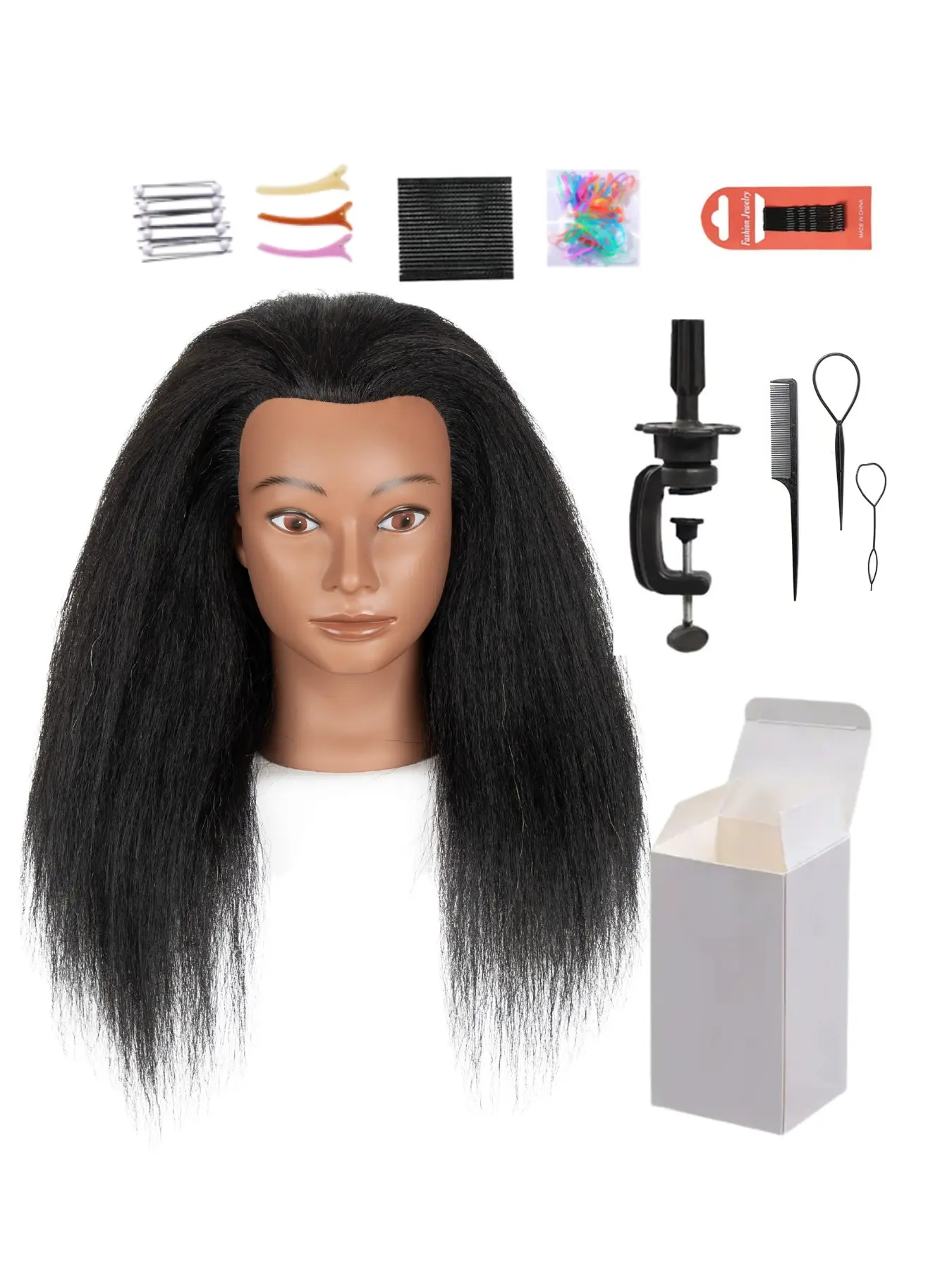 Real Human Hair Mannequin Head, 100% Pure Human Hair, Africa Straight Hair, Practice Head with Accessories, Natural Look, All Seasons