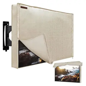 Outdoor TV Cover, 600D Heavy Duty Weatherproof TV Enclosure with Front Flap, Waterproof Zipper+Bottom Cover, for Outside LED LCD Flat Screen TVs-Cover Size