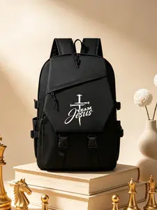 Jesus Pattern Backpack for Men, Fashionable Nylon Shoulder Bag, Ideal for Commuting and School, Convenient Laptop Bag, Perfect for Travel