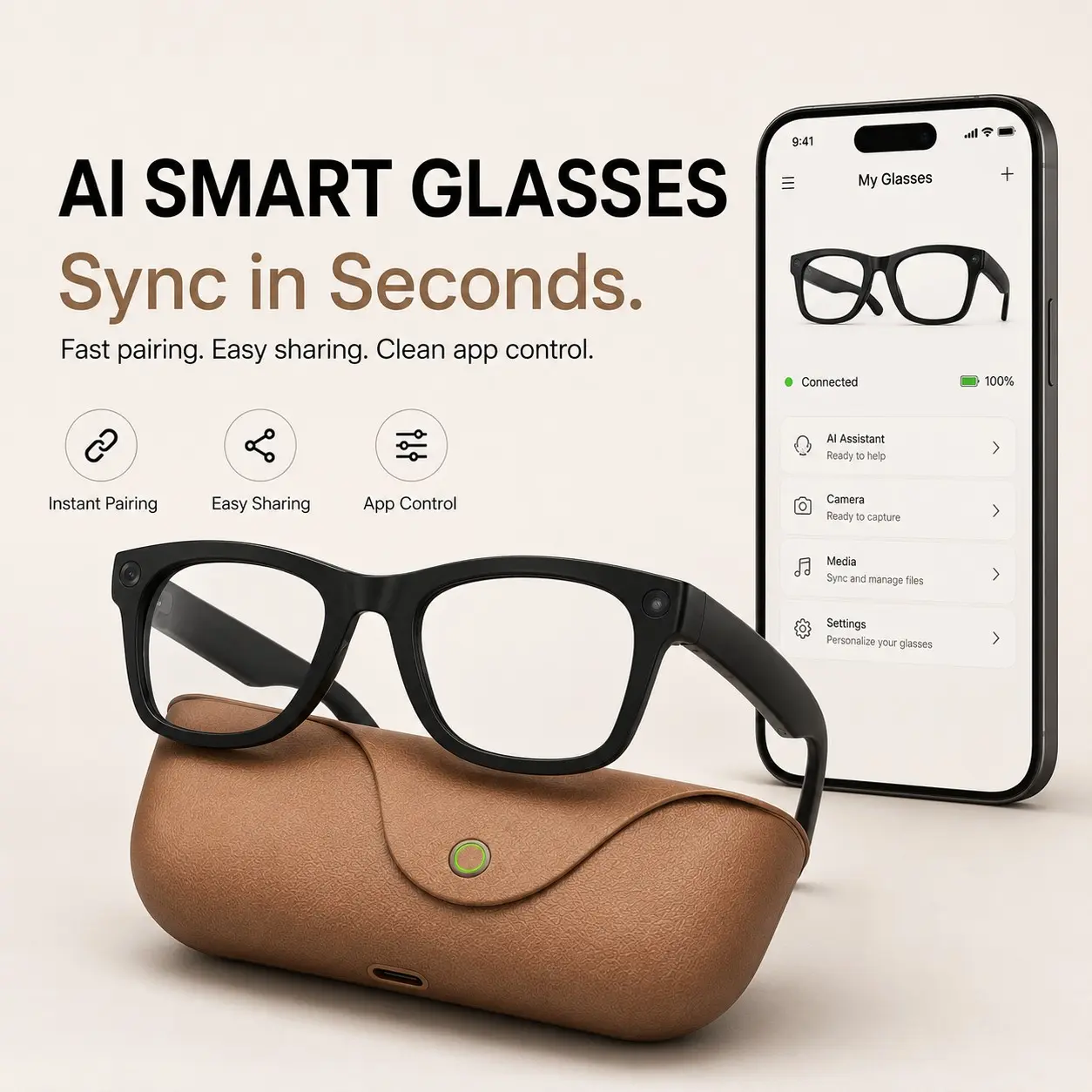 Wireless Bluetooth-compatible Audio Glasses, Smart Translation Glasses, Ai Translator, HD Photos Videos, Touch Control, Charging Case Included