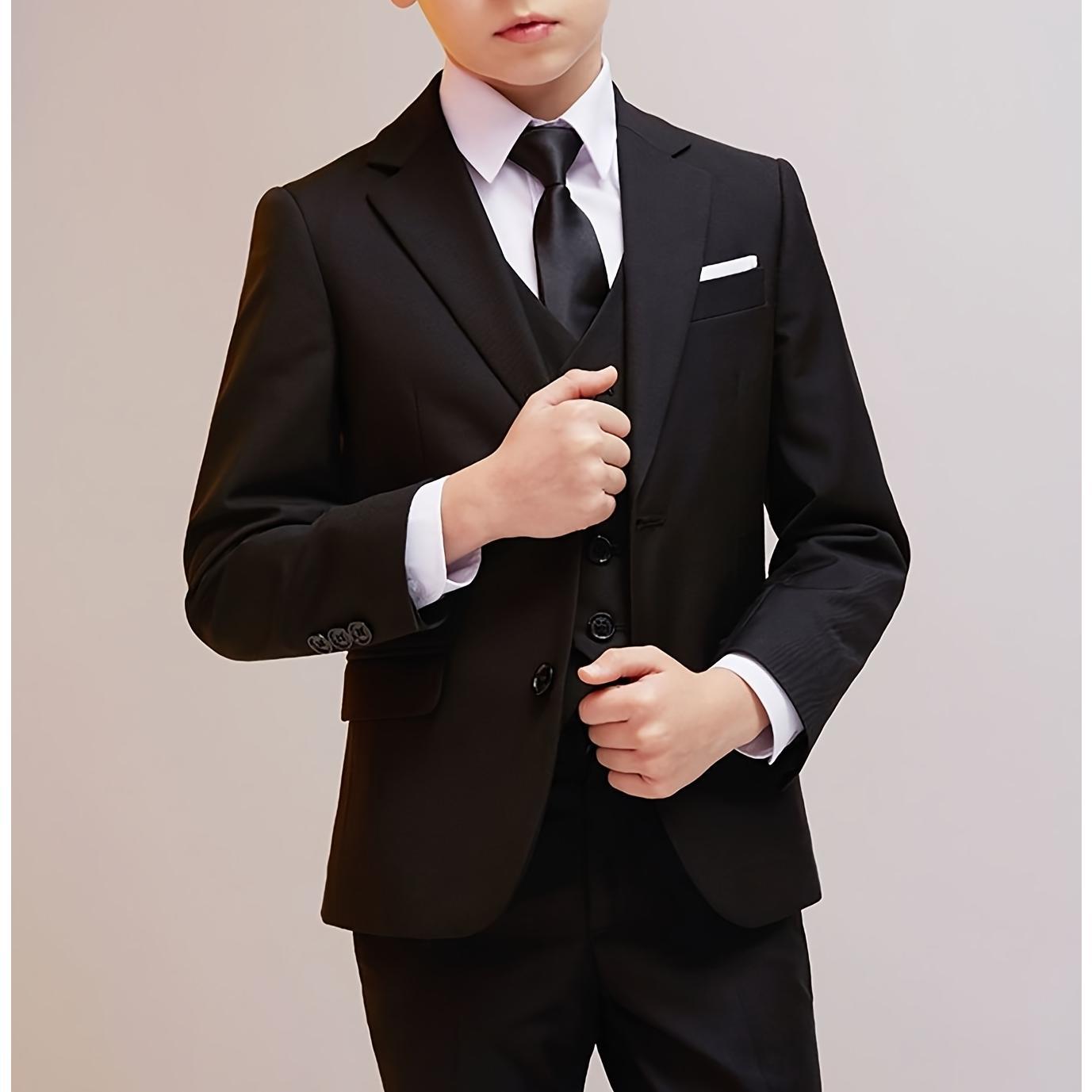 Jacket+Vest+Pants+Tie-4pcs Set Formal Dress Piano Performance Graduation Ceremony Suit Wedding Attire Boys 3D Printed Short-sleeved Shorts Slim Fit Kids Formal Tuxedo Suit camo hoodies Print Pocket Plaid Boy's Formal Suit Set jacket Blue Boys Formal Suit