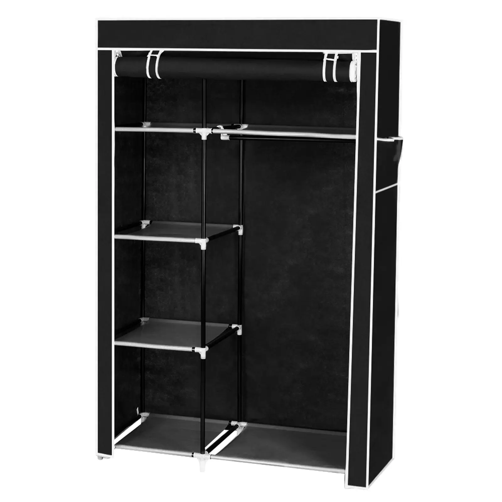 64" Portable Closet Storage Organizer Wardrobe Clothes Rack with Shelves,Freestanding Non-Woven Fabric Wardrobe with Hanging Rod & 6 Storage Shelves, Dustproof Zipper Closet Storage Cabinet for Bedroom