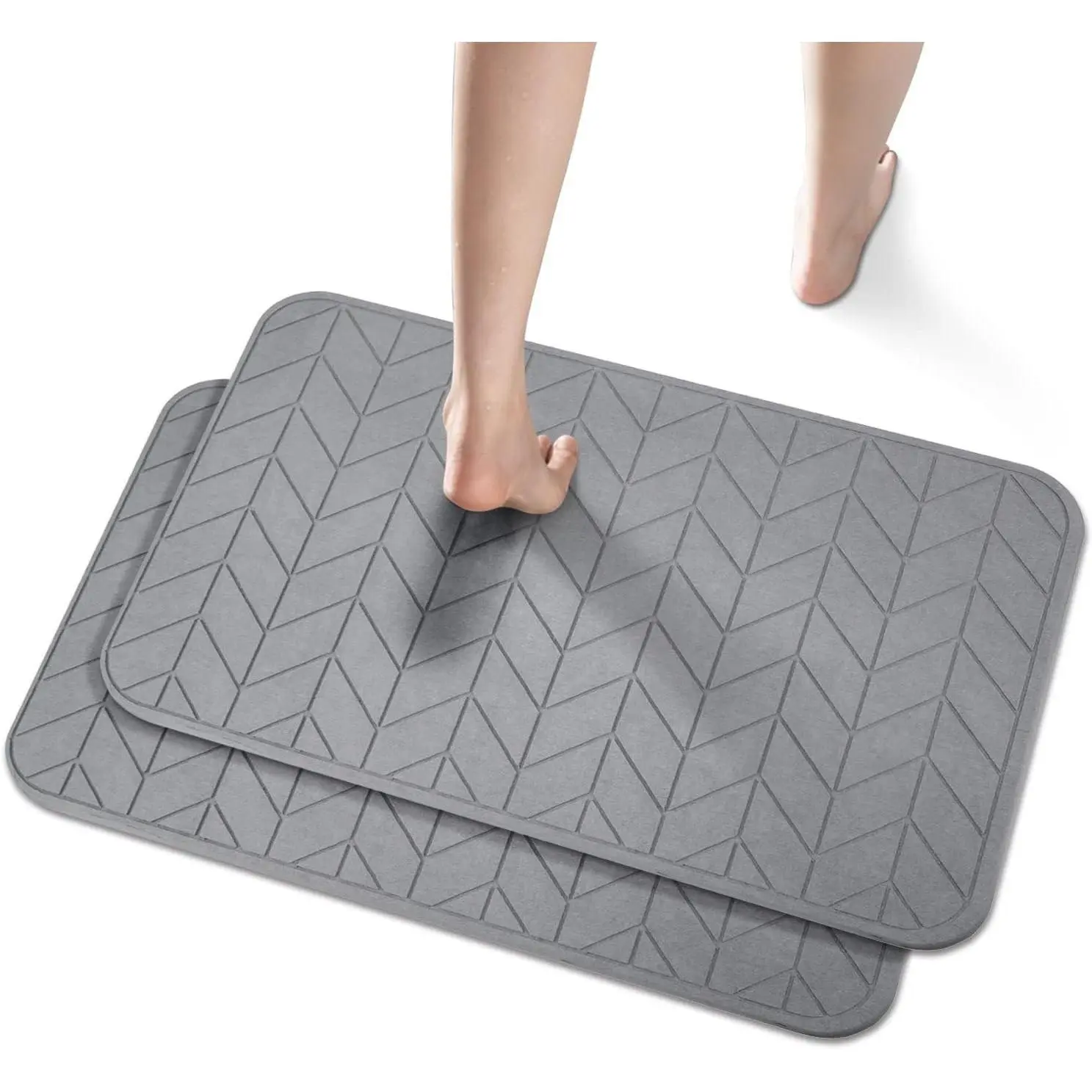 2 Pack Diatomaceous Earth Stone Bath Mat, Nonslip Super Absorbent Fast-Drying Shower Mat for Bathroom Floor, 24 x 16 Inch, Grey Arrow DesignGift