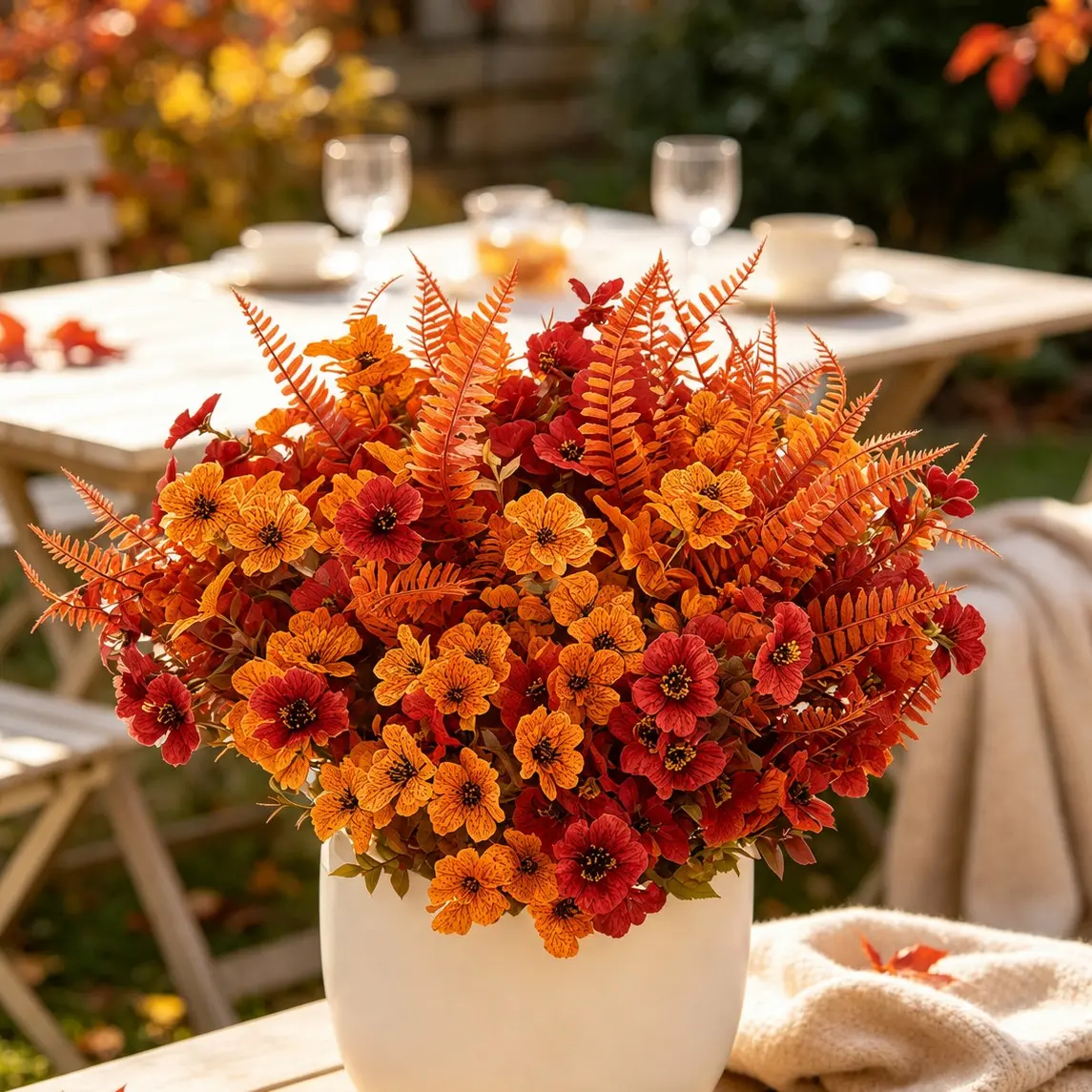 12pcs Autumn Artificial Flower Set, Hyacinth Fake Flowers, Thanksgiving Halloween Holiday Decor, Indoor Outdoor Porch Table Vase Garden