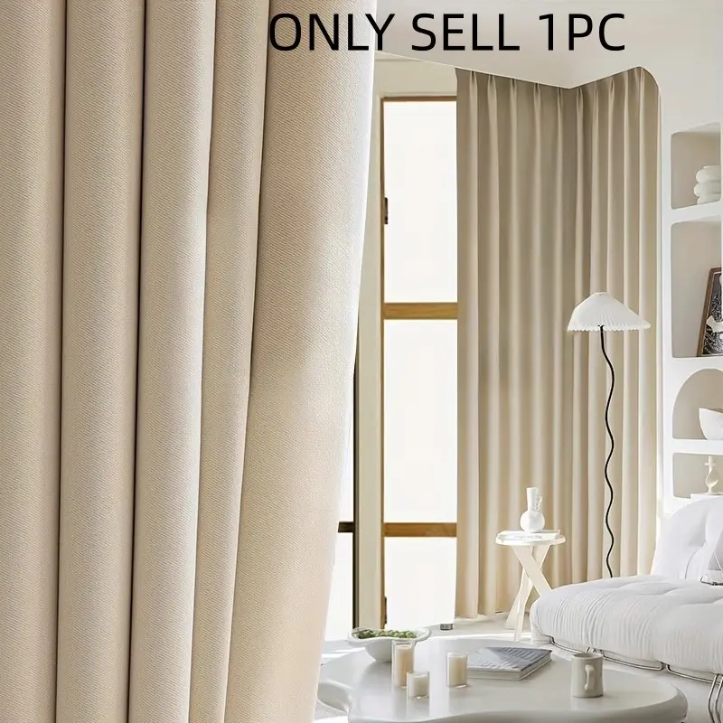 1pc Elegant French Style Solid Color Blackout Drapes, High Precision Finished Curtains Home Decoration Curtain for Living Room Bedroom Floor-To-Ceiling Windows