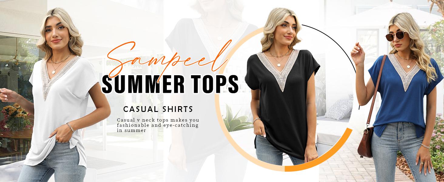 WIHOLL Womens Cap Sleeve Summer Tops 2025 Trendy Tank Tops Lace V Neck Loose Fit Shirts
