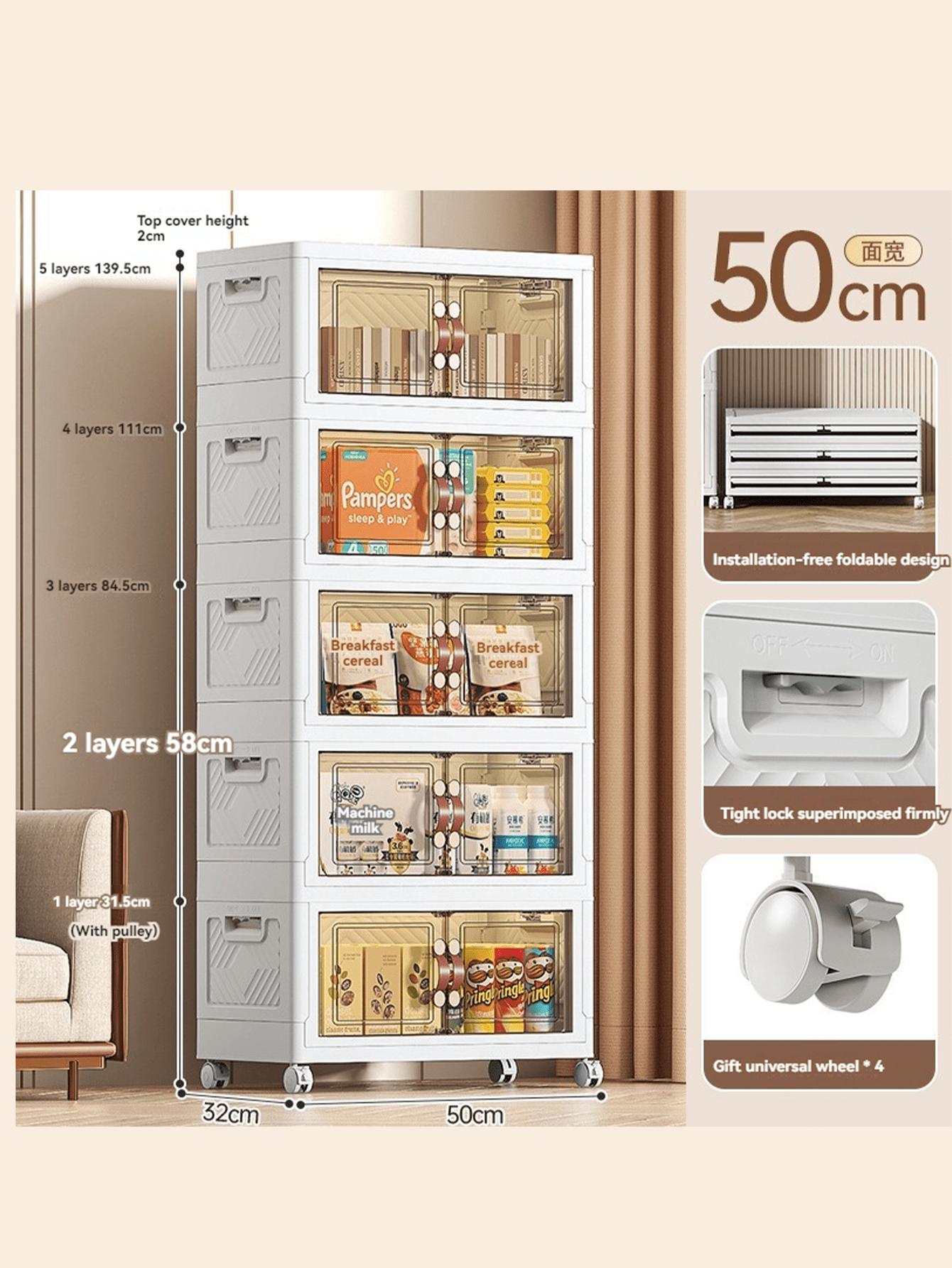 Foldable storage box, multi-layer storage box, stackable cube plastic storage box with lid and wheels, suitable for storage of toys, snacks, kitchen, under the bed, wardrobe, garage, etc.