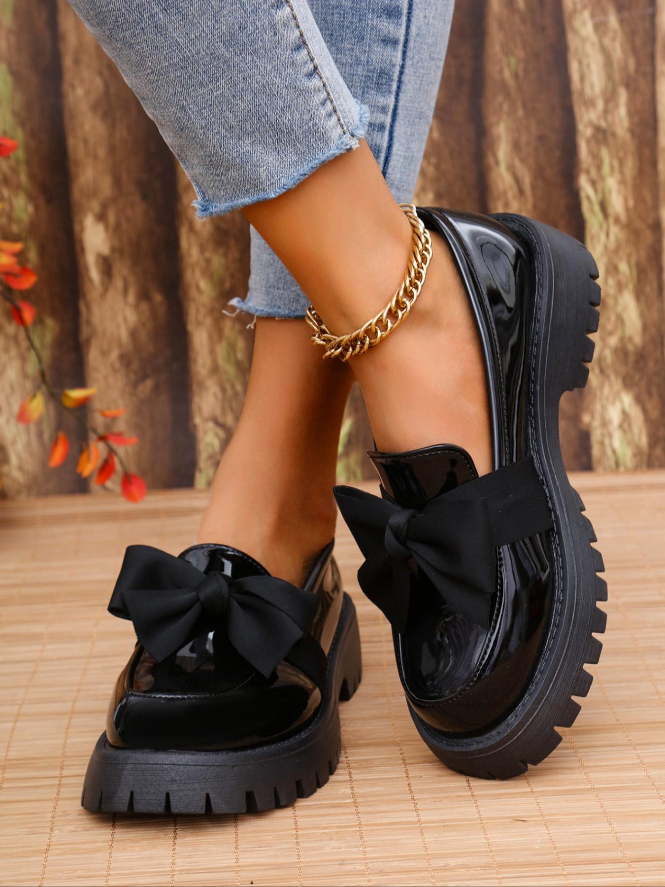 Women's Fashionable Bowknot Decorated Slip on Loafers, Casual Comfortable PU Leather Shoes for Daily Wear, Lightweight Breathable Shoes for Women & Girls, Bowknot Design Shoes