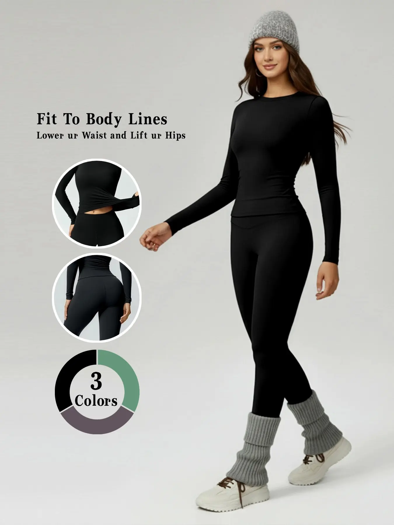 Women's Plain Sporty Yoga Set, High Waist Fitted Top & Tight Yoga Pants, Outdoor Running Gym Wear, All Seasons Long Sleeve, Athleisure Sportswear Set