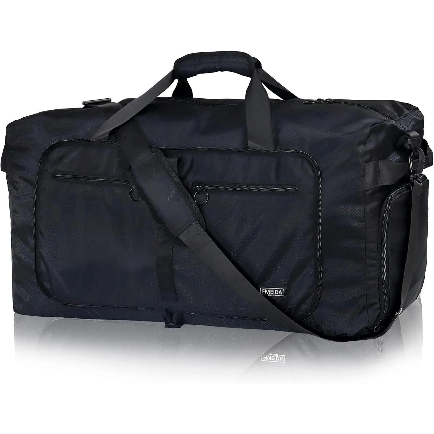 65L Duffle Bag with Shoes Compartment, Foldable Travel Duffel Bags for Men Women, Large Packable Travel Bag Water Repellent & Tear Resistant (Black)