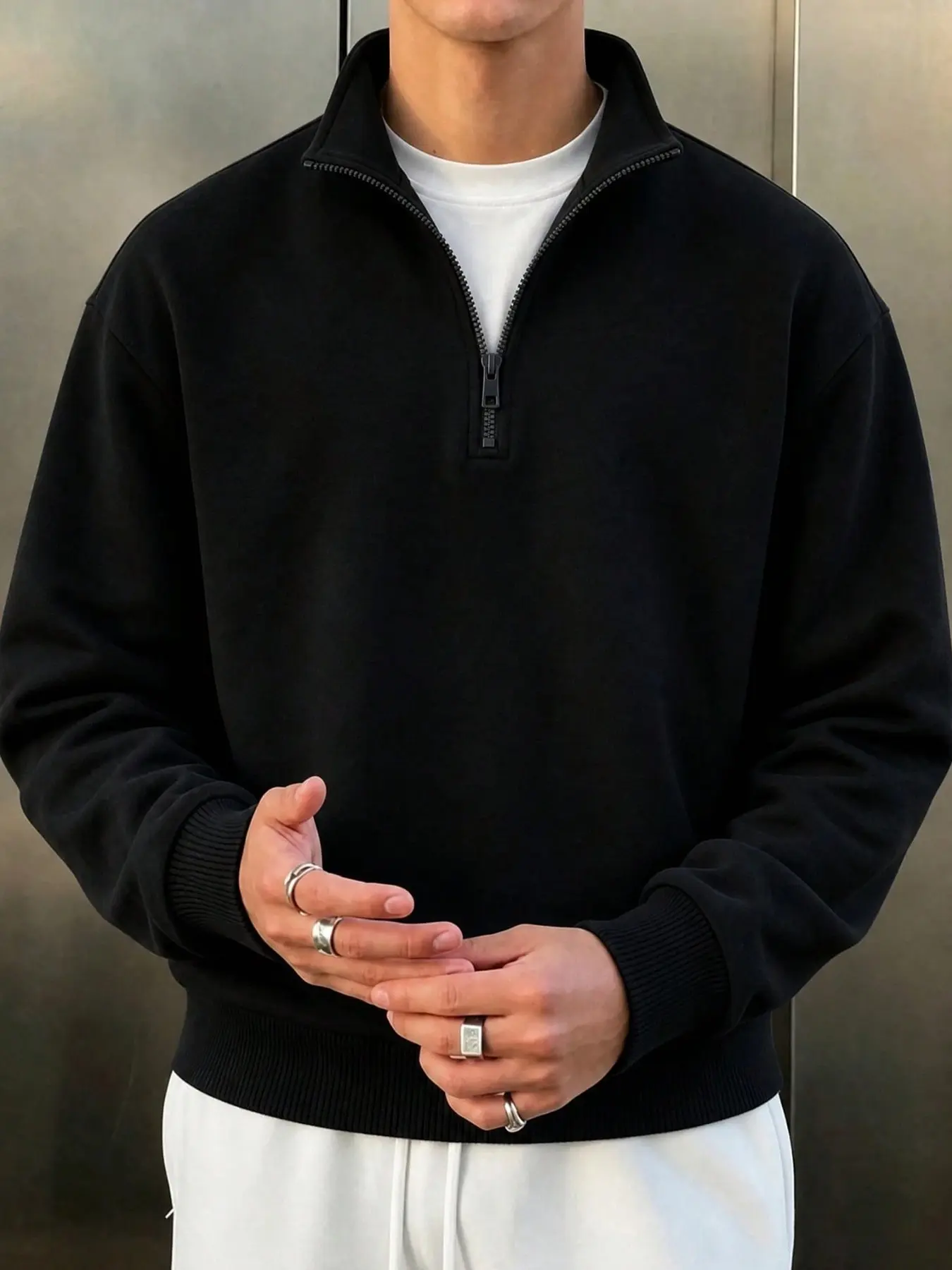 Men’s Half Zip Sweatshirt, Minimalist Casual Streetwear Top, For Fall Winter Everyday Wear