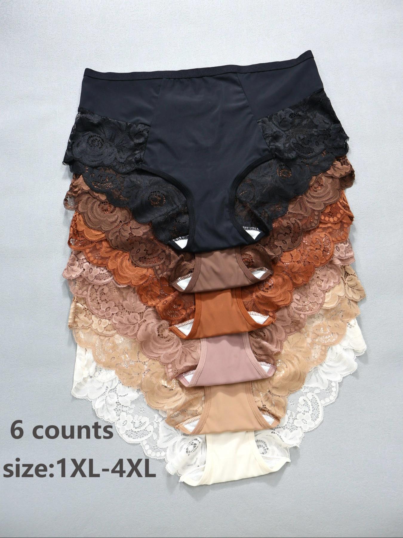 Plus Size Contrast Lace Brief, Breathable Comfortable Knicker for Daily Wear, Women's Underwear for All Seasons, Contrast Lace Panties