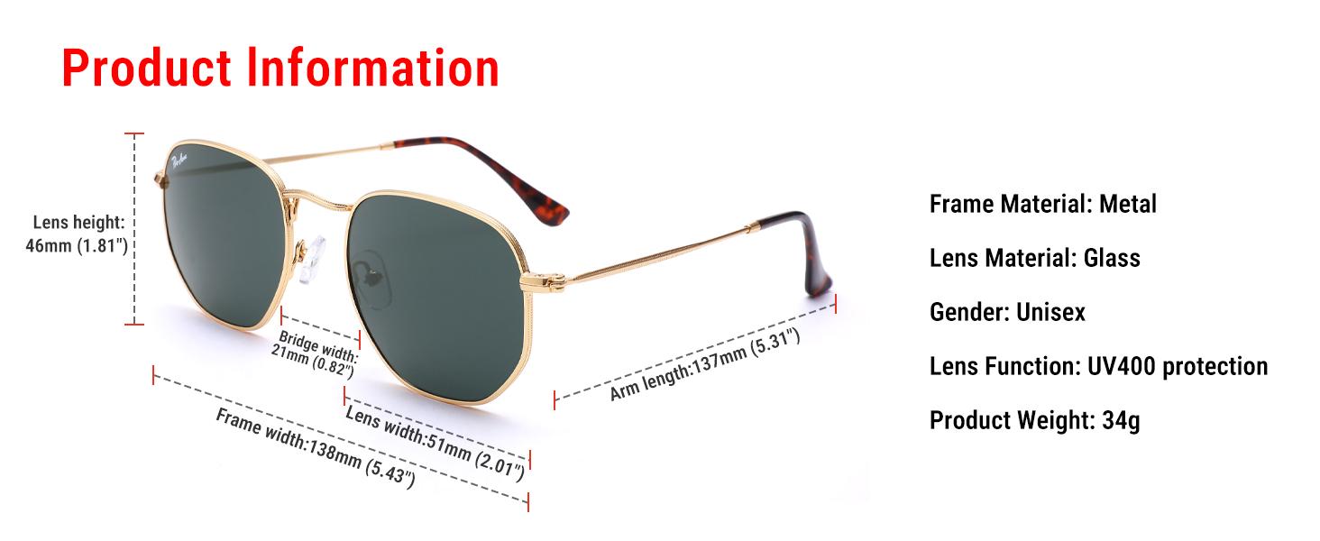 Pro Acme Small Square Sunglasses | Real Glass Lens UV400 | Hexagonal Frame Vintage Shades