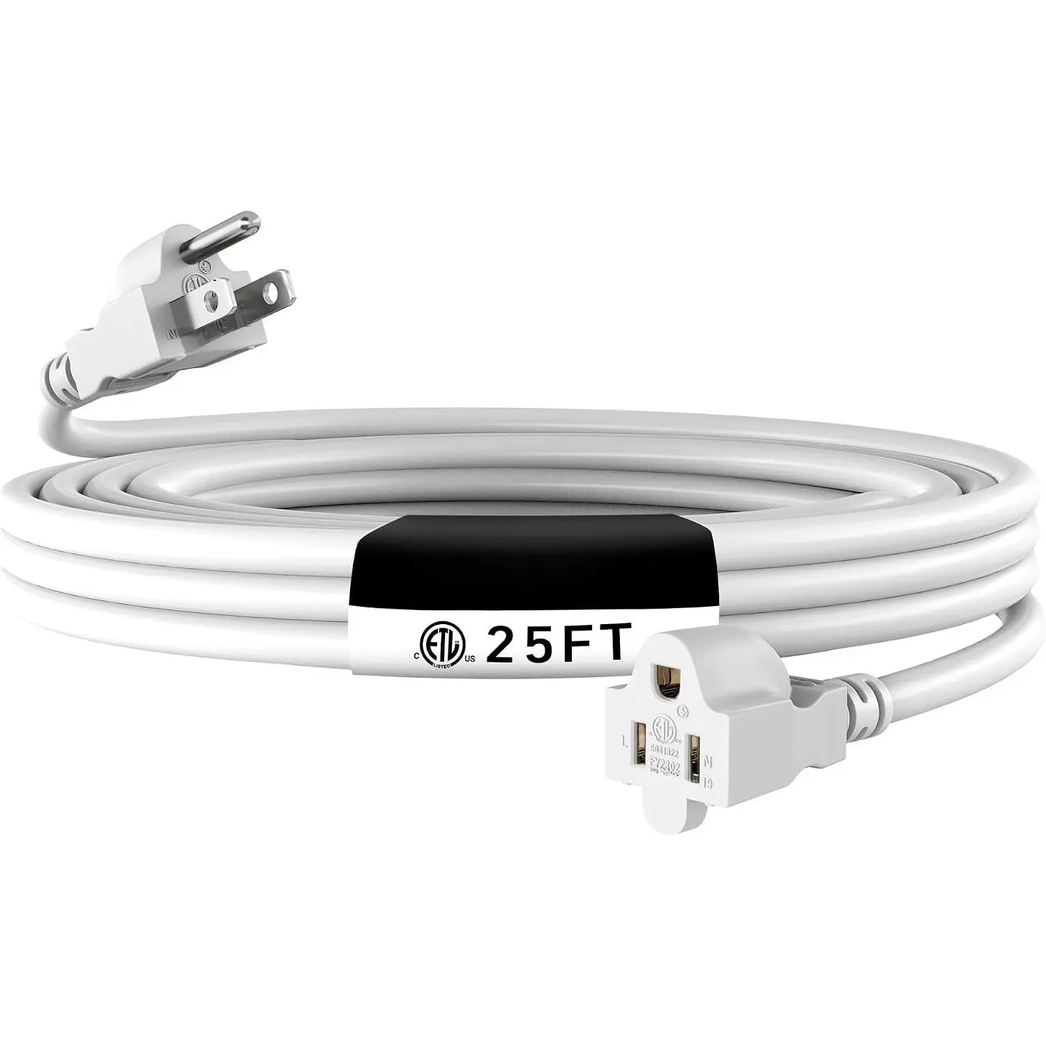 Indoor Outdoor Extension Cord, 16/3 Gauge White Long Extension Cord 25ft,  Flexible Case, Made of Pure Copper, 13A 1625W 16AWG SJTW, 3 Prong Heavy Duty Wire, E