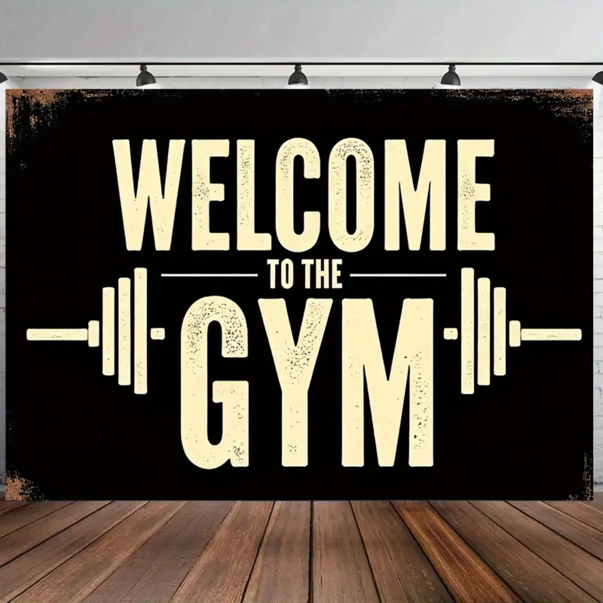 Gym Motivational 2D Banner, Welcome to the Gym Barbell Training Theme Background, Simple Sports Design, Polyester Material