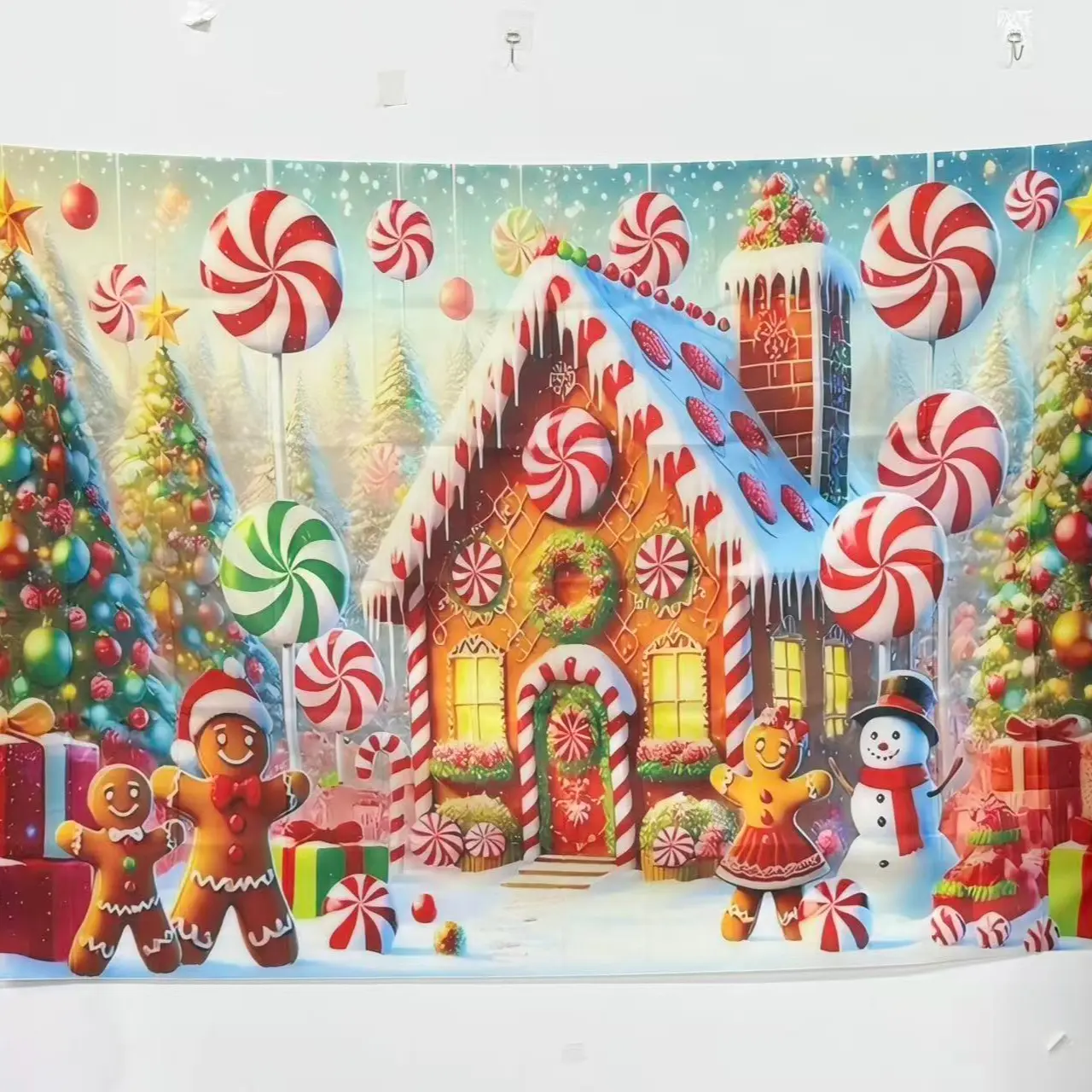 2D Flat Gingerbread House Christmas Banner, Durable Indoor/outdoor Party Wall Decor, Wedding, Christmas Photo Background