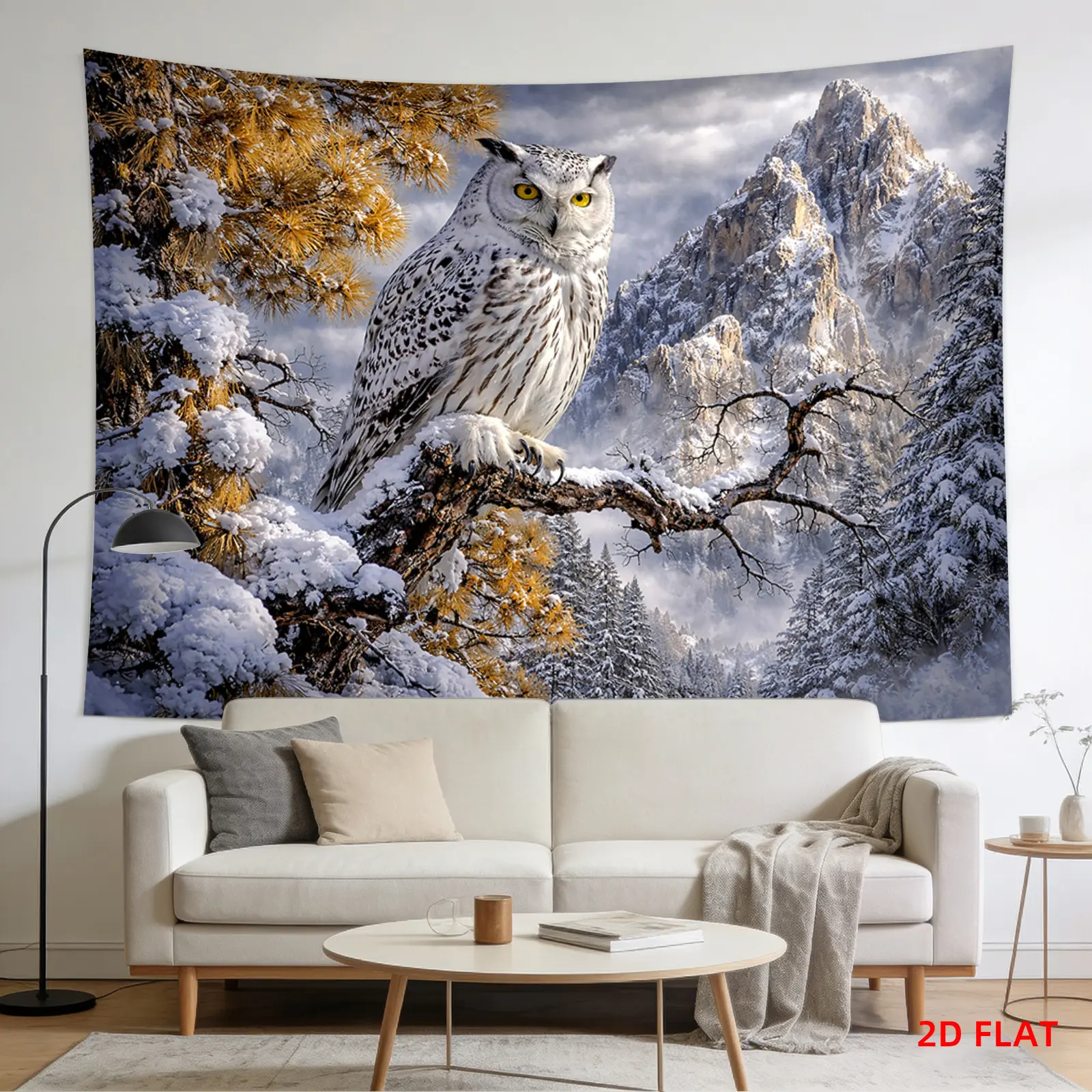 Winter Owl Snow Mountain Tapestry Wall Hanging - Horizontal Large Horizontal Wall Decor • Suitable for Bedroom, Living Room, Meditation Area, Office