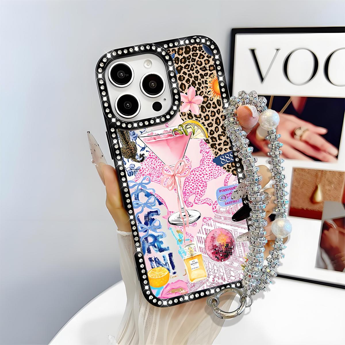 Fashion Leopard-Pattern Bling Glitter Phone Case with Sparkle Diamond , Airbag Anti-Fall Crystal Cover for iPhone 16 15 14 13 12 Pro Max Plus Girl Y2K