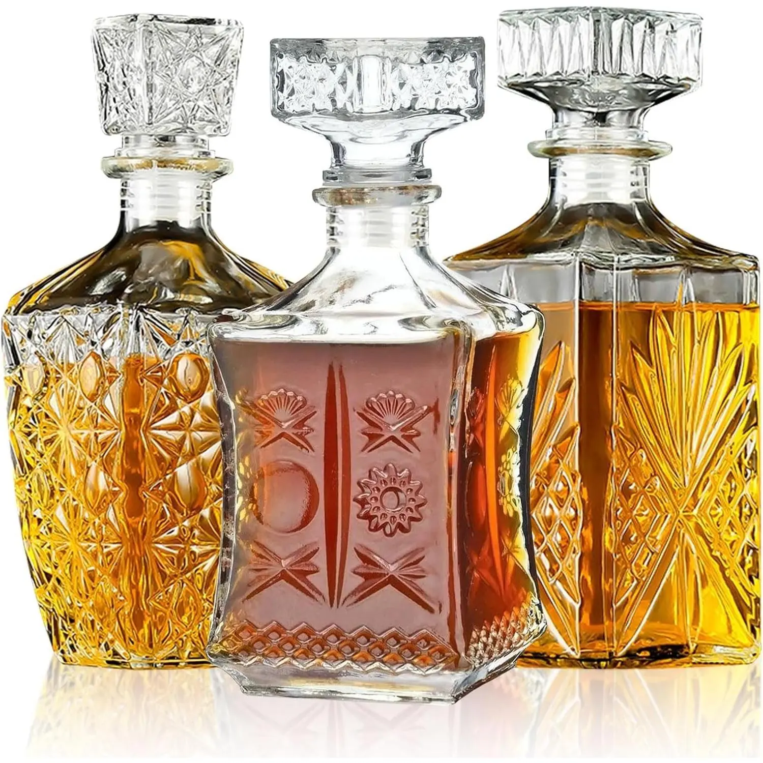 Premium Crystal Whiskey Decanter Set of 3 – Elegant Barware & Gift for Men, Ideal for Scotch, Bourbon, Vodka & Whisky (28oz x 2, 31oz x 1)