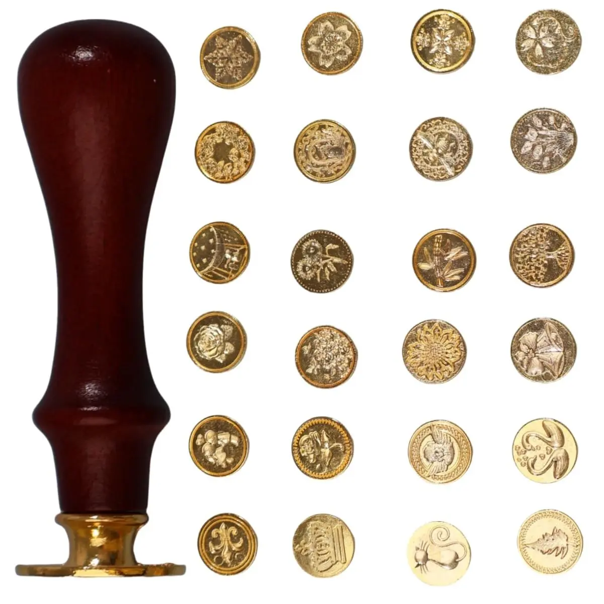 24 Pcs Wax Seal Stamp Kit, Vintage Classic Brass Wax Stamp Seal Head with Wooden Handle for Wedding Party Invitation Greeting Cards Envelopes Gift Wrapping Letter(A, 24)