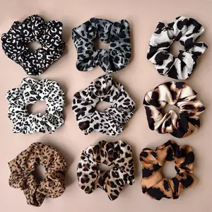 Leopard Print Hair Scrunchies Set, Soft Hair Ties for Women, Thick Hair Ponytail Holders