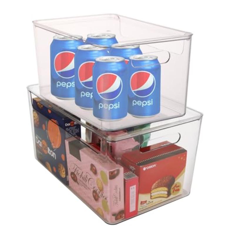 2Pcs Large Stackable Storage Bins with Lids Clear Storage Bin with Lid Pantry Storage Bins Plastic Container with Handle for Kitchen Refrigerator Cabinet Closet