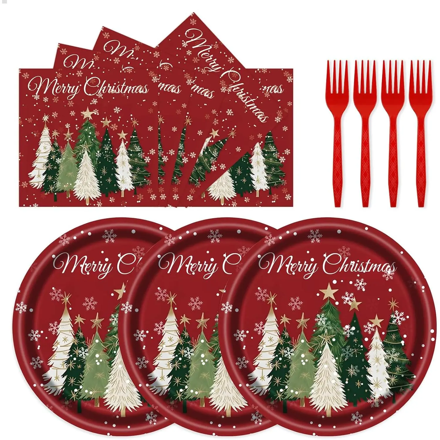 72 count Christmas Paper Plates and Napkins Party Supplies, Xmas Tree Disposable Tableware Set for Winter Holiday Christmas Decoration 24 Guests