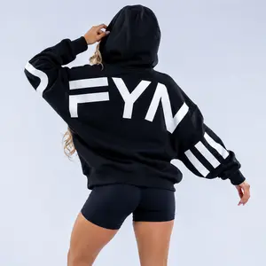DFYNE hoodie, letter-print drop-shoulder pullover sweatshirt, casual streetwear style winter hooded top.