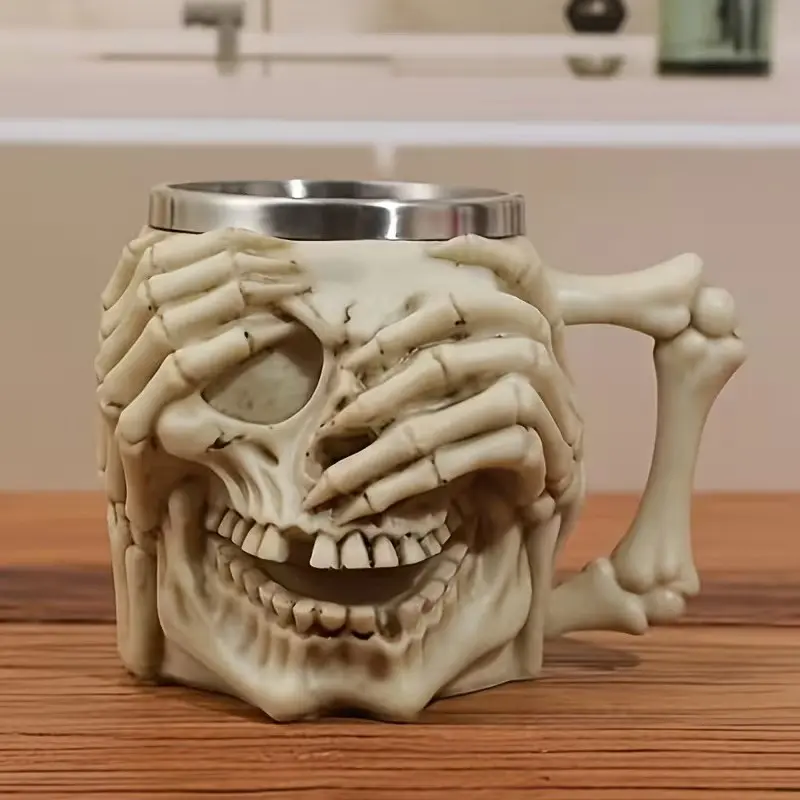 Creative Resin Stainless Steel Skull Mug, Halloween Gift Coffee Cup, Unique Ghost Head Design, Perfect for Festive Occasions, Drinkware