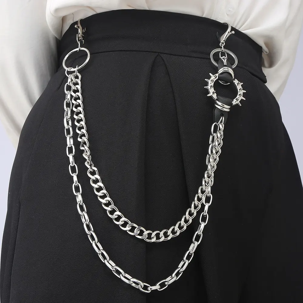 Men's Punk Rock Metal Jean Chain, Oversized Vintage Spiked Waist Accessory for a Grungy Hip Hop Look, Male Wear, Chain Shape, Spiked Chains