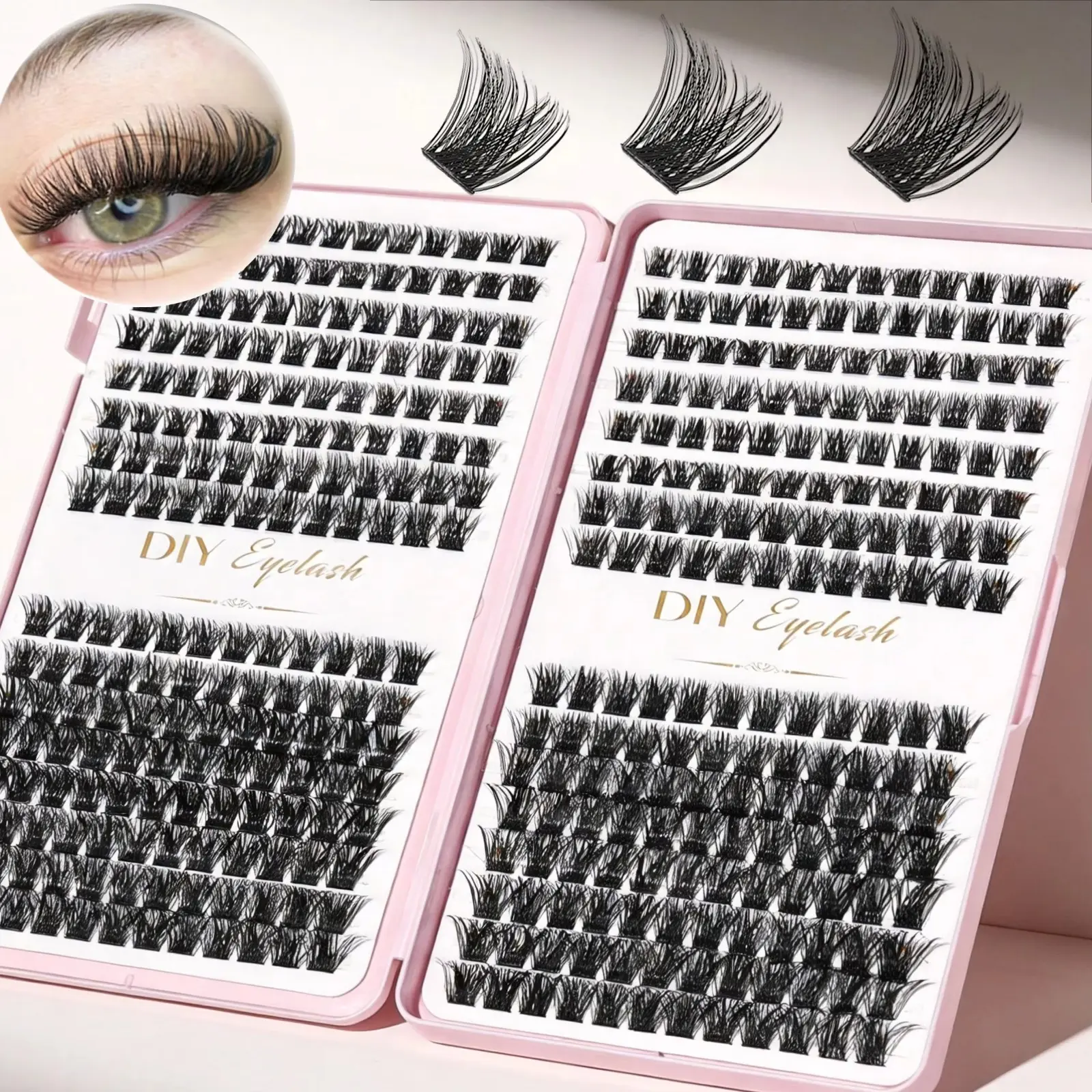 384Pcs Lash Book Individual Lashes D Curl Fluffy Lash Clusters DIY Eyelash Extensions Natural Wispy for Home Use Beginners