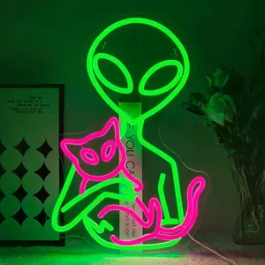 Adjustable Alien and Cat Neon Light, Perfect for Game Room, Man Cave, Bar, Party, Wall Decor, Gift Idea, Dimmable Lighting Feature
