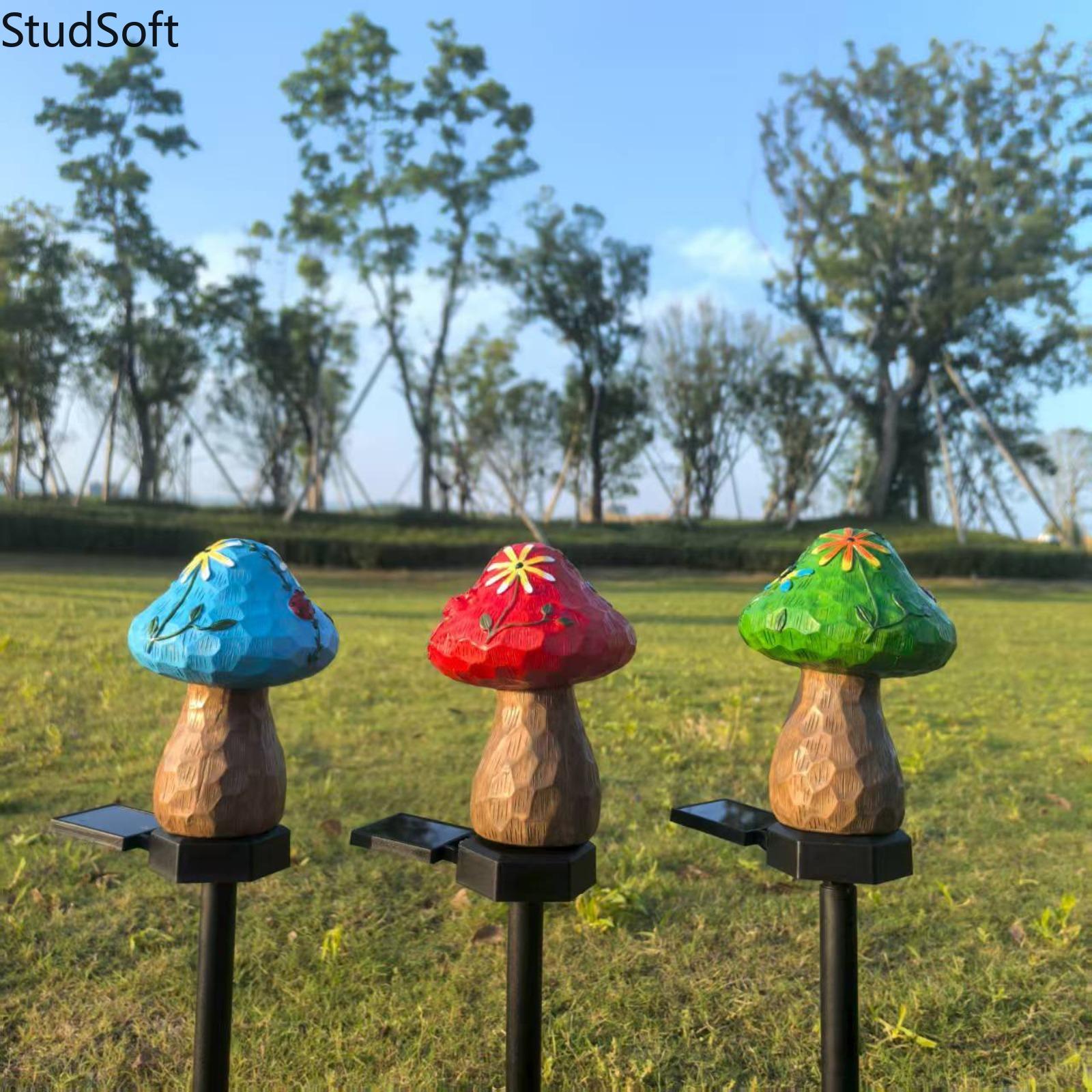 Solar LED Mushroom Garden Lights, Waterproof Resin Landscape Lamp, Outdoor Patio Yard Atmosphere Decor