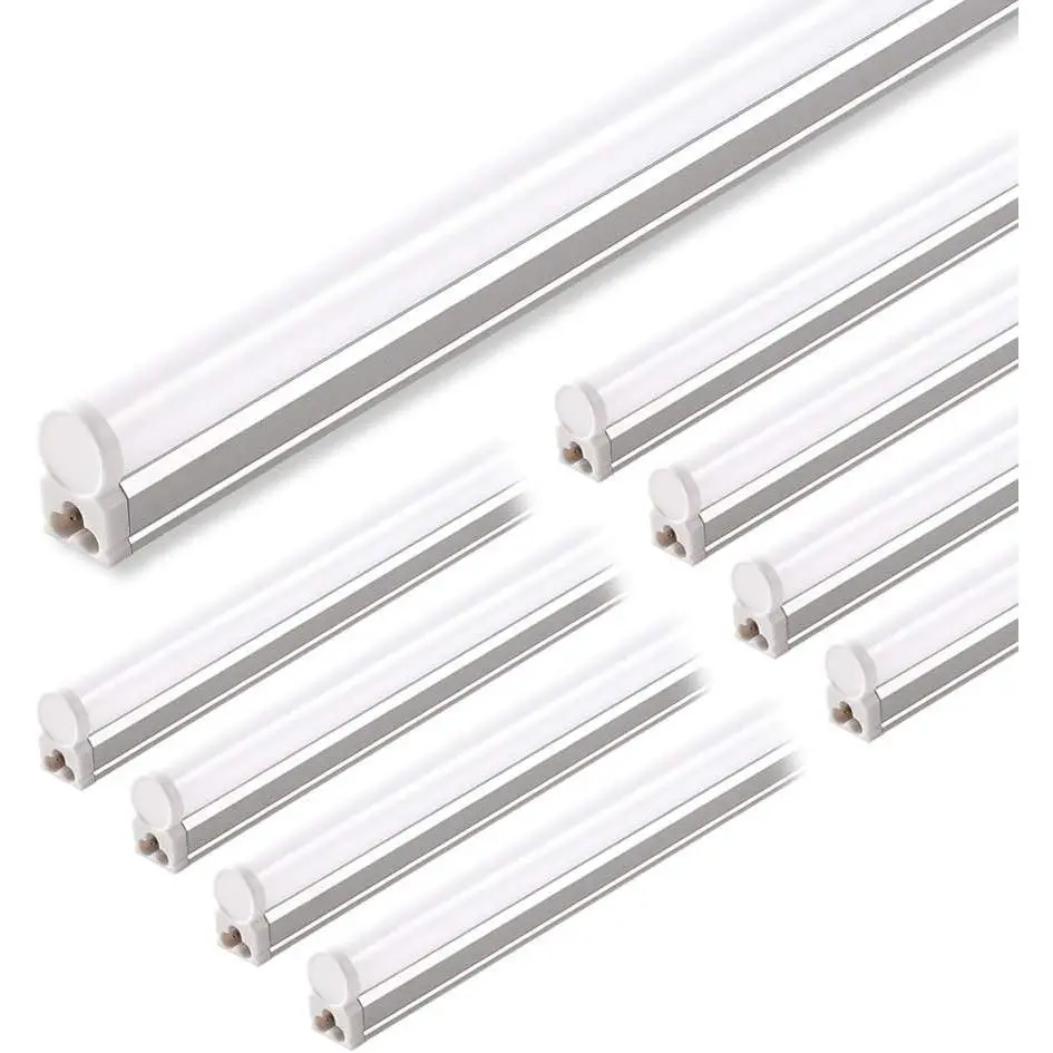Pack of 8 LED T5 Integrated Single Fixture, 4FT, 2200lm, 5000K, 20W, Utility Shop Light, Ceiling and Under Cabinet Light, ETL Listed, with Built-in ON/Off Switch