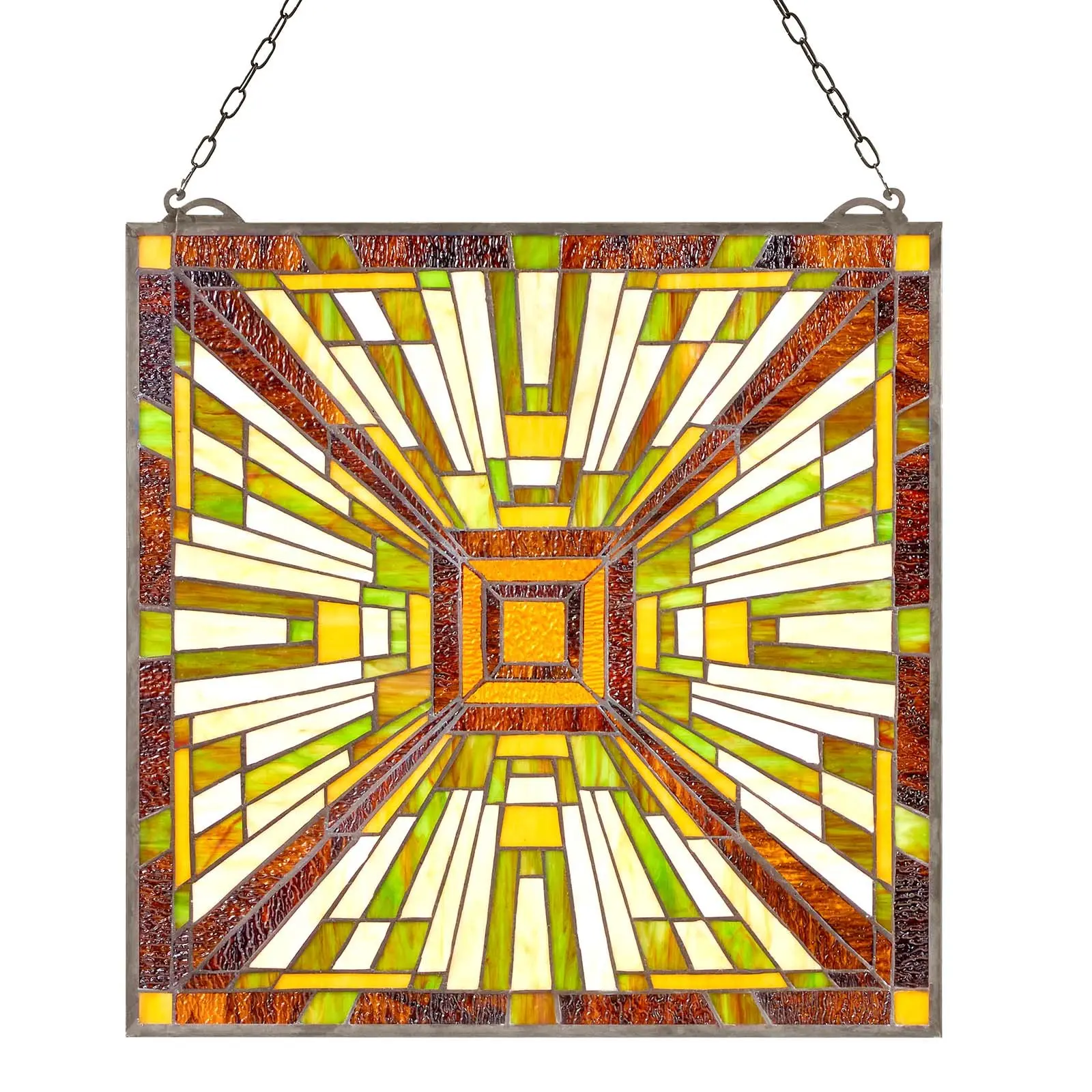 【DealsForYouDays】VEVOR Stained Glass Window Panel, 20 x 21 in, Tiffany Style Hanging Transom Window Panel with Chain, Large Vertical Rectangle Stain Glass, Vintage Traditional Art Handcrafts for Kitchen Home Decor