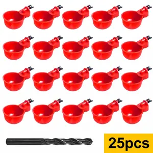25 chicken drinking bowls, automatic water dispensing, stops when full, convenient and hygienic, comes with a hole opener, can be installed on various containers, universal poultry Water Dispenser