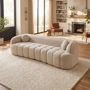 98.4" Modern Compressed Sofa, Cloud Couch 3-Seater Corduroy Sofa, No Assembly Required, Bubble Channel Tufted Couch with 2 Pillows, Comfy Deep Seat for Living Room, Apartment, Office sofas living room