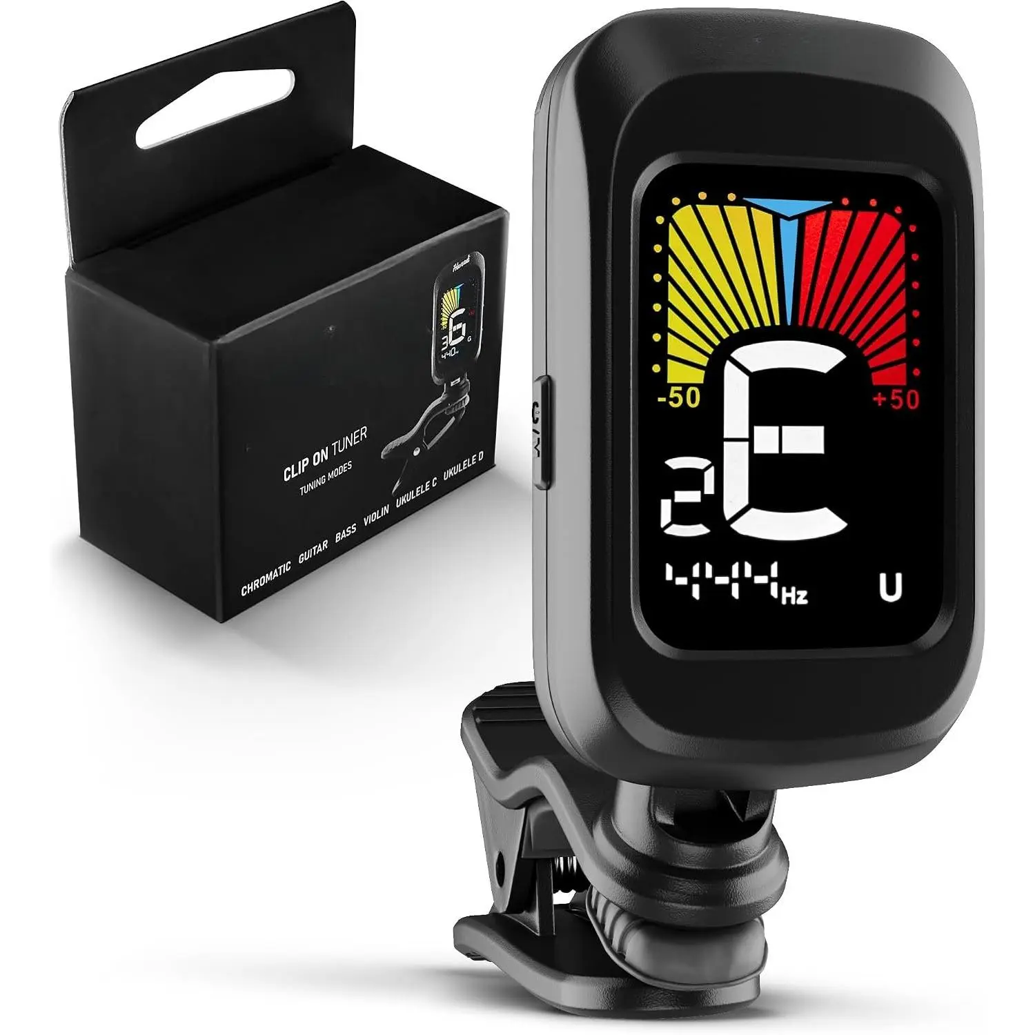 ® Clip- Guitar Tuner – for Guitar, Bass, Violin & Ukulele –  & Accurate Piezo Sensing – Color LCD Display, 360° Rotating Screen – Includes  – -Engineered