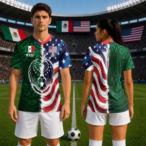 3D Full Half USA Half Mexico Flag Split Print Soccer Jersey, Binational Eagle Football Shirt, Game Day Outfit, Ideal Gift for Soccer Fans#MexicoUSASoccerJersey#BinationalFootballTop#SplitFlagSoccerShirt#GameDayOutfit#SoccerJersey
