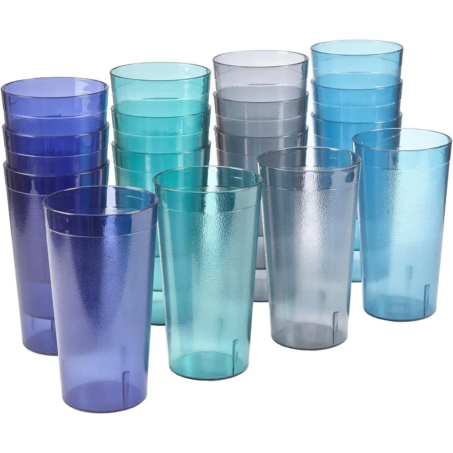 US Acrylic Classic Lightweight Cafe Reusable Tumblers (Set of 16) 20-oz Water Cups, Coastal Colors, Restaurant-Style, Stackable, BPA-Free, Made in USA, Top-Rack Dishwasher Safe for Indoor/Outdoor Aesthetic Use
