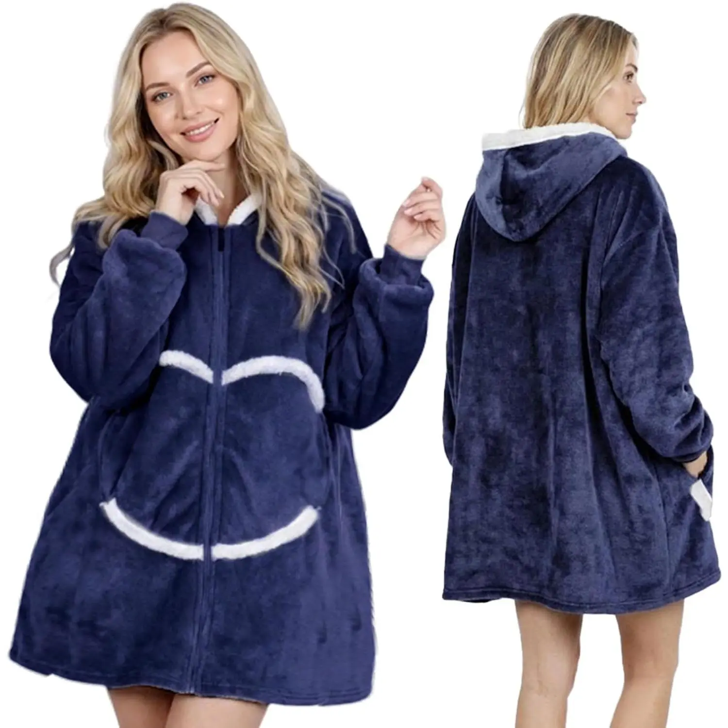 Wearab Blanket Hoodie, Cozy Flannel Blanket with Sleeves and Zipper for Women, Mens, Teens
