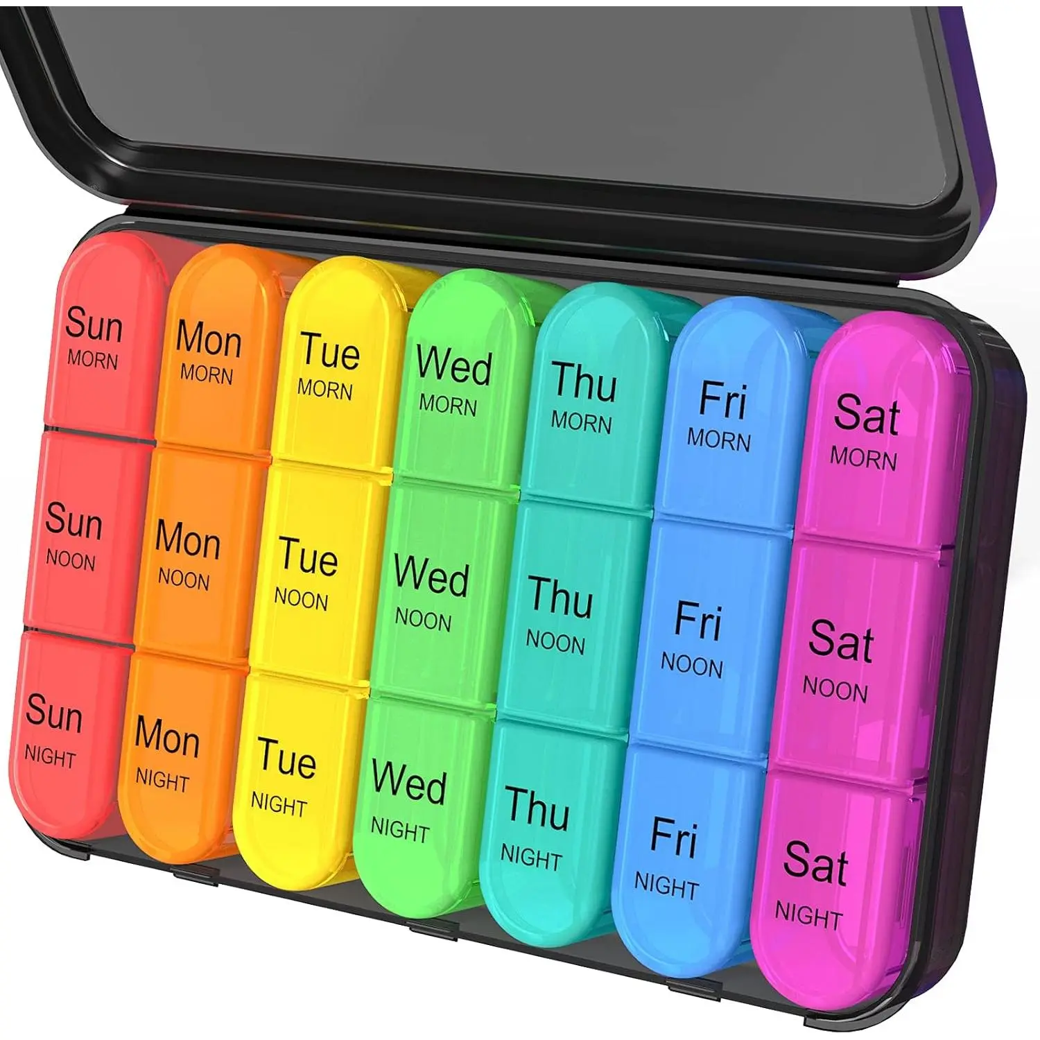 7-Day 3-Times-a-Day Multi-Compartment Pill Organizer, Compact Healthcare Aid, Portable Vitamin & Medication Dispenser for Adults & Individuals with Memory Loss