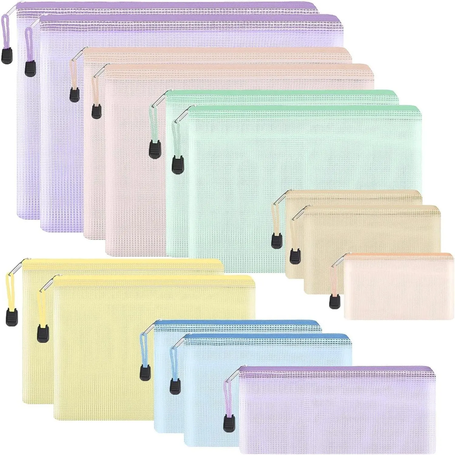 14pcs Mesh Zipper Pouch, 8 Sizes Waterproof Zipper Bags, 7 Colors Waterproof Plastic Document Pouch, Multipurpose for Travel Storage, Office Appliances, Home OrganizeGift