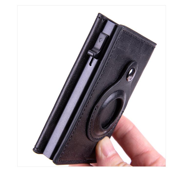 Mens Smart Wallet Card Holder for AirTag: Leather,  RFID Blocking, Slim, Carbon Fiber, Minimalist - 6-9 Card Capacity| ID Window| Cash Slot