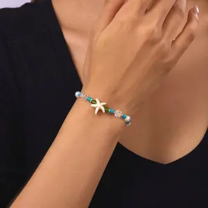 2PCS New Bohemian Shell Starfish Braided Seed Bead Bracelet, 2-in-1 Adjustable Pull String Anklet, Instagram Trendy Summer Beach Vacation Jewelry